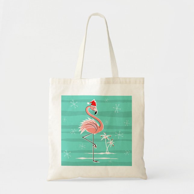 Weihnachts Flamingo Stripe Tote Tasche (Vorne)