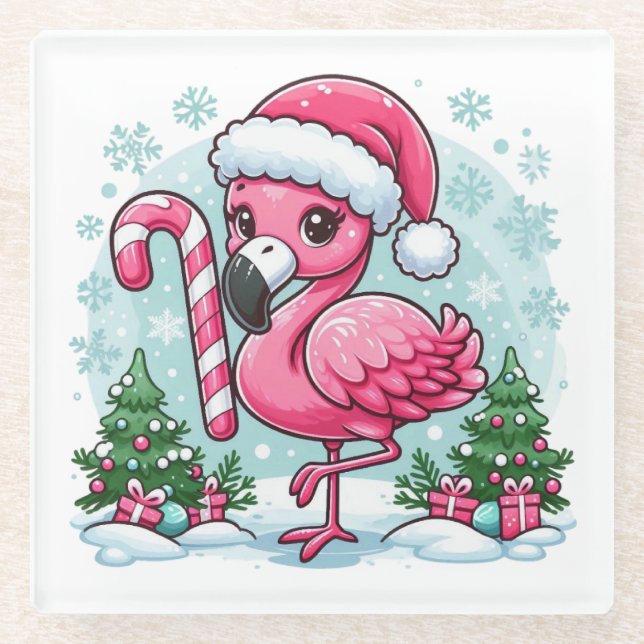 Weihnachts-Flamingo-Sublimationsgrafik  Glasuntersetzer (Vorderseite)