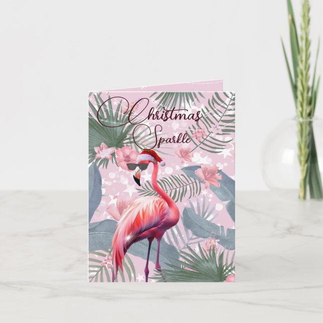 Weihnachts Flamingo Tropical Lights Begrüßung Feiertagskarte (Vorderseite)