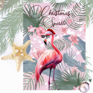 Weihnachts Flamingo Tropical Lights Grußkarte Einladung