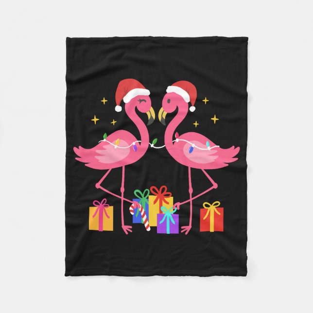 Weihnachts-Flamingo-Weihnachtsmannmütze Fleecedecke (Vorderseite)