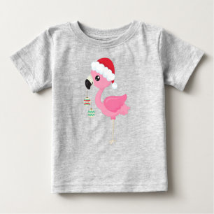 Weihnachts-Flamingo, Weihnachtsmannmütze, Weihnach Baby T-shirt