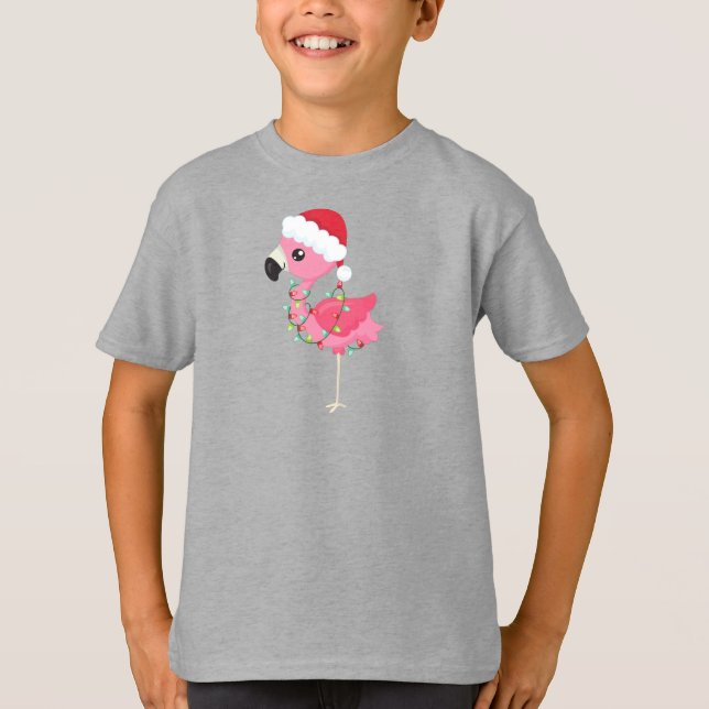 Weihnachts-Flamingo, Weihnachtsmannmütze, Weihnach T-Shirt (Vorderseite)