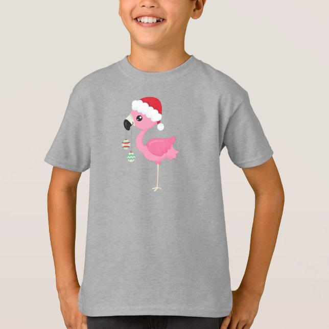 Weihnachts-Flamingo, Weihnachtsmannmütze, Weihnach T-Shirt (Vorderseite)