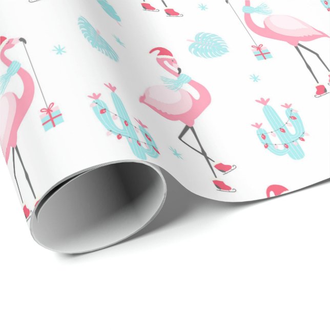 Weihnachts Flamingo Wrapping Paper Geschenkpapier (Rolleneckpunkt)