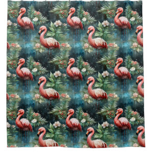 Weihnachts-Flamingos mit Mistleton Duschvorhang