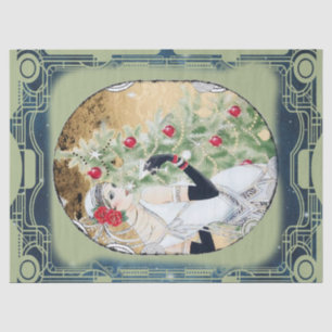 Weihnachts-Flapper-Girl mit Drink und Baum Seidenpapier