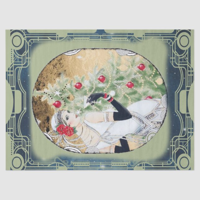 Weihnachts-Flapper-Girl mit Drink und Baum Seidenpapier (Vorderseite)