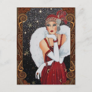 Weihnachts-Flapper-Girl Sternenübersäter Nachthimm Postkarte