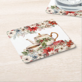 Weihnachts-Flora-Tee-Feier Rechteckiger Pappuntersetzer