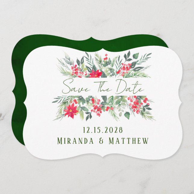 Weihnachts florale Paint Leaf Hochzeit speichern d Einladung (Vorne/Hinten)