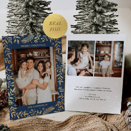 Weihnachts-Folk-Foto Navy Blue Gold Folien Feiertagskarte