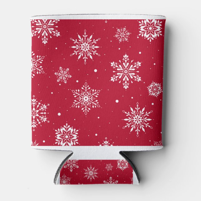 Weihnachts-Folk-Schneeflocken Rot Dosenkühler (Vorderseite)