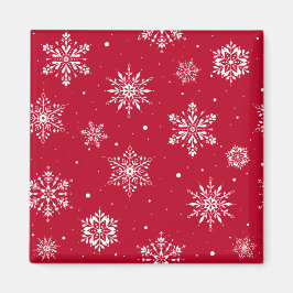 Weihnachts-Folk-Schneeflocken Rot Magnet