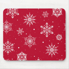 Weihnachts-Folk-Schneeflocken Rot Mousepad