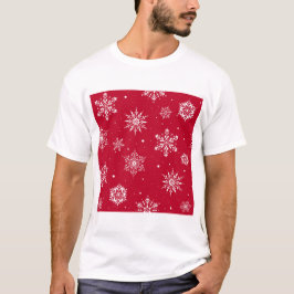 Weihnachts-Folk-Schneeflocken Rot T-Shirt