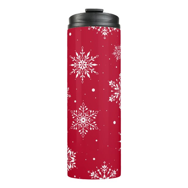 Weihnachts-Folk-Schneeflocken Rot Thermosbecher (Vorderseite)