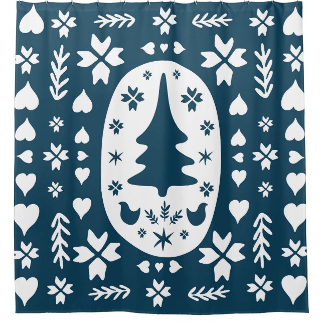 Weihnachts-Folkkunst: Skandinavier Doodle. Duschvorhang (Vorderseite)