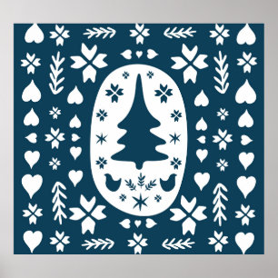 Weihnachts-Folkkunst: Skandinavier Doodle. Poster