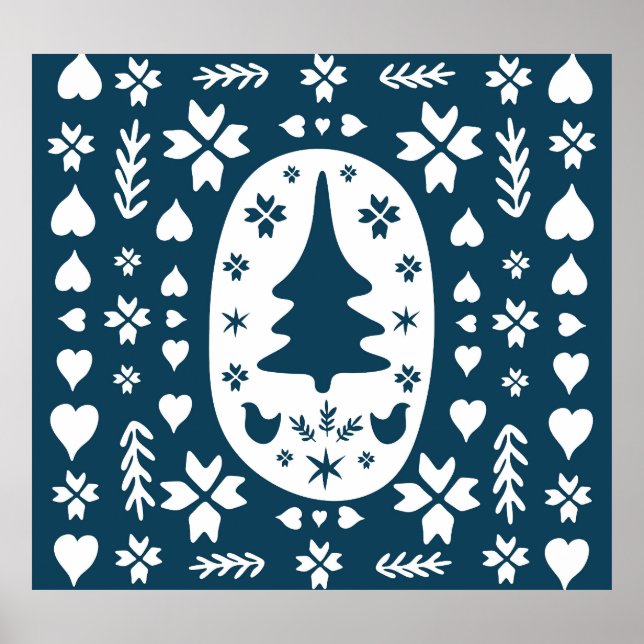 Weihnachts-Folkkunst: Skandinavier Doodle. Poster (Vorne)