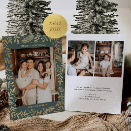 Weihnachts-Folkloreflora-Foto Grün Gold Folien Feiertagskarte