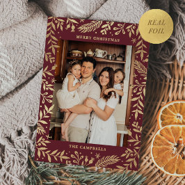 Weihnachts-Folkloreflora-Foto Merlot Gold Folien Feiertagskarte