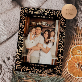 Weihnachts-Folkloreflora Foto Schwarz & Rose Gold Folien Feiertagskarte