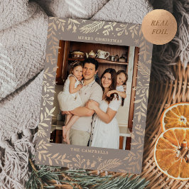 Weihnachts-Folkloreflora Foto Taupe Rose Gold Folien Feiertagskarte