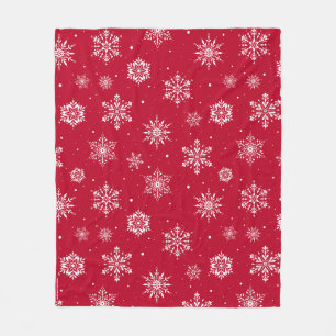 Weihnachts-Folkloreschenschneeflocken Rotes Vlies- Fleecedecke