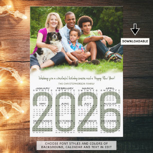 Weihnachts-Foto 2026 Kalender Neujahr Grün Feiertagskarte