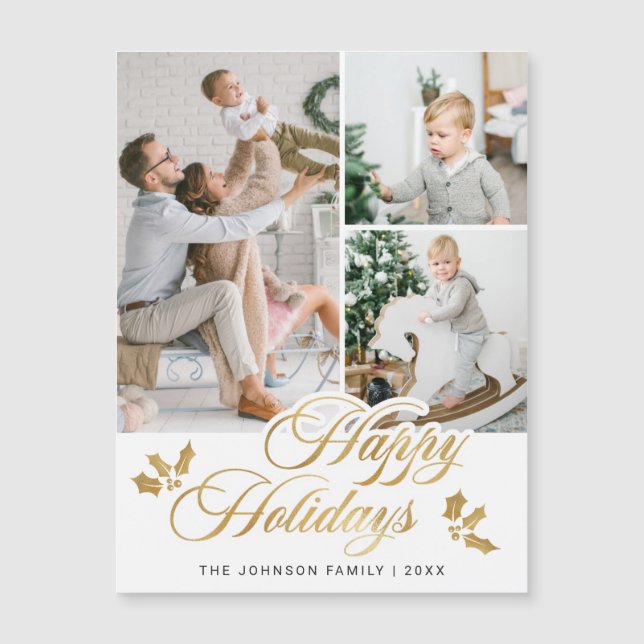 Weihnachts FOTO 3 Feiertage Gruß Magnetkarte (Vorderseite)