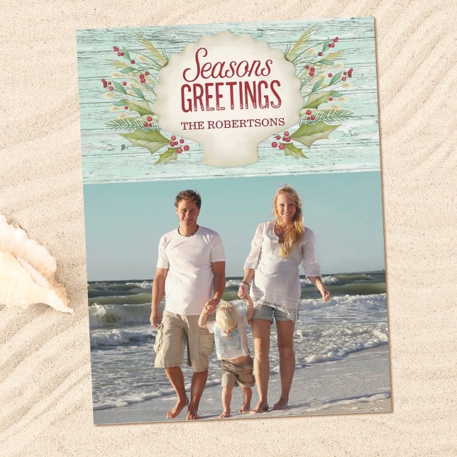 Weihnachts-Foto an der Küste Postkarte (Merry Christmas from the Beach!)