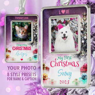 Weihnachts-Foto-Andenken für Haustiere, Baum & Ges Rahmen-Ornament Silber