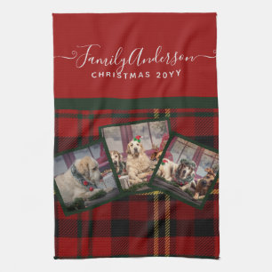 Weihnachts FOTO Blanket - Roter Tartan Collage Geschirrtuch