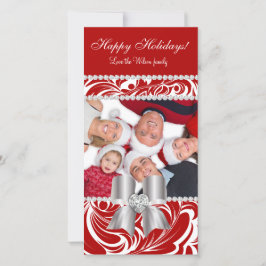 Weihnachts-Foto-Card-Wirbel Red Jewel Bow White Feiertagskarte