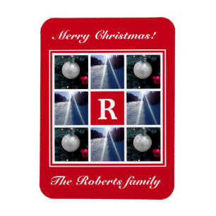 Weihnachts-Foto Collage Custom Holiday Monogramm Magnet