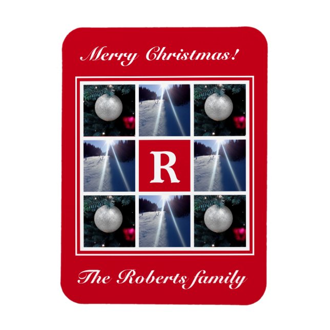 Weihnachts-Foto Collage Custom Holiday Monogramm Magnet (Vertikal)