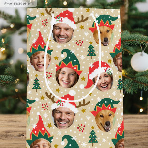 Weihnachts Foto Collage Festivals Funny Face Beige Mittlere Geschenktüte
