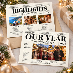 Weihnachts-Foto-Collage 'Jahresrückblick-Zeitung' Feiertagskarte