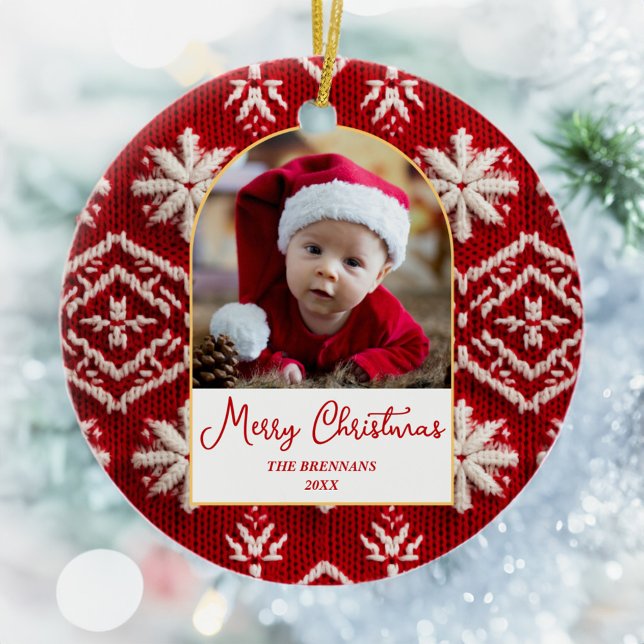 Weihnachts-Foto Eleganter Winter Keramik Ornament (Christmas Family Photo Elegant Winter Ceramic Ornament)