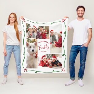 Weihnachts-Foto-Familien-Jahr-Est-Doodle 4 Rot Grü Fleecedecke