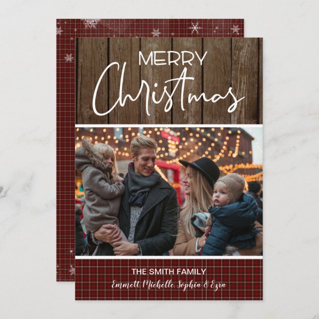 Weihnachts-Foto Familienkarte, Rustikale Weihnacht Einladung (Vorne/Hinten)