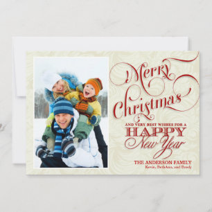 Weihnachts-Foto-Flachkarte - Rot & Weiß Feiertagskarte