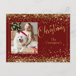 Weihnachts-Foto Gold Glitzer Script Holiday Postkarte