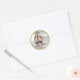 Weihnachts-Foto Golden Frame Mit Monogramm Runder Aufkleber