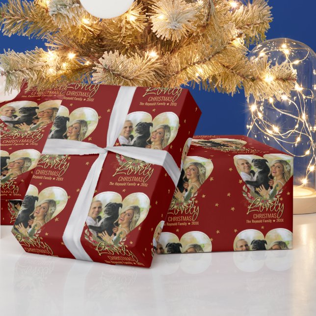 Weihnachts-Foto Heart Gold Glitzer Star Lieblich R Geschenkpapier (Feiertage)