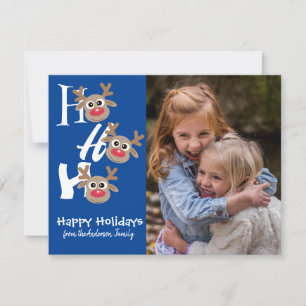 Weihnachts-Foto Ho Ho Ho Reindeer Blue Novelty Feiertagskarte
