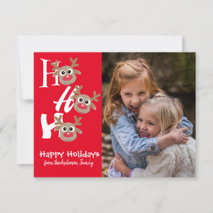 Weihnachts-Foto Ho Ho Ho Reindeer Red Novelty Feiertagskarte