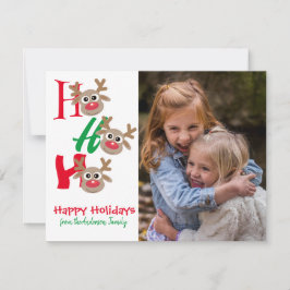 Weihnachts-Foto Ho Ho Reindeer Red Green Feiertagskarte