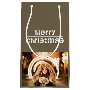 Weihnachts Foto Holiday Modernes Grau Kleine Geschenktüte